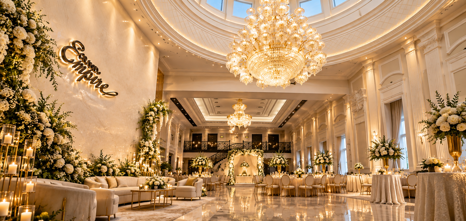 Dreams Convention Centre Grand Ballroom architectural pavilion with warm gold lighting