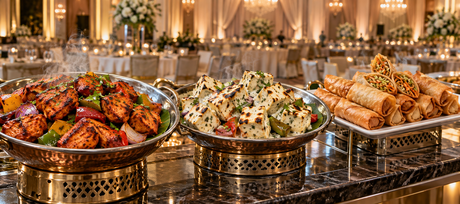 Luxury South Asian banquet appetizers display
